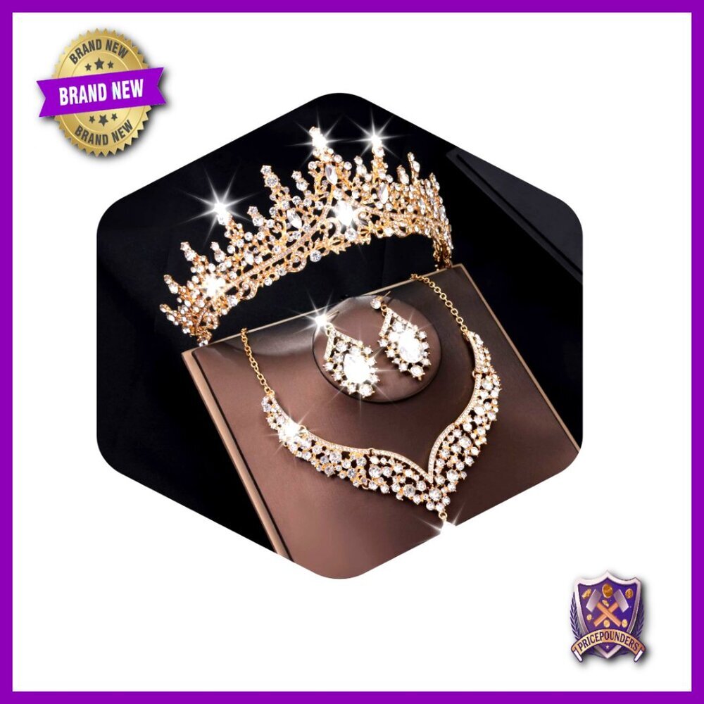 Crystal Bridal Jewelry Set with Tiara, Earrings, Necklace for Women